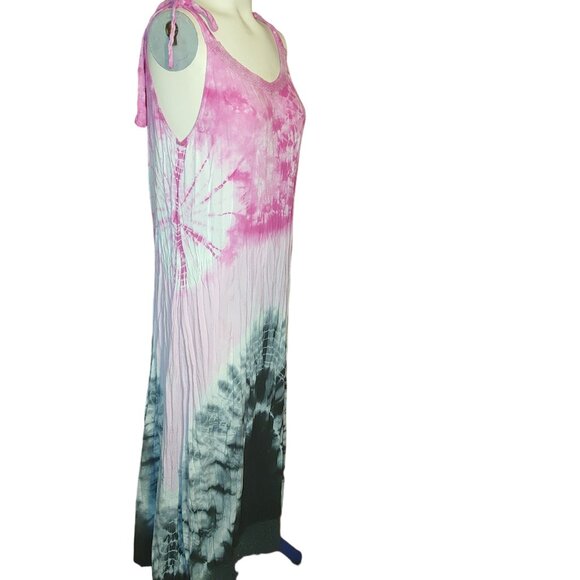 Boho Daze Large Sleeveless Long Dress Gauze Tie Dye Rayon India Pink White Black - Picture 3 of 5